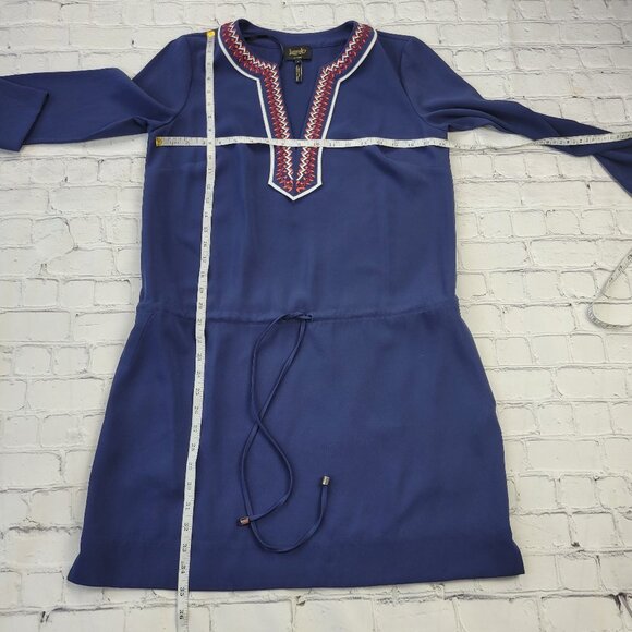 Laundry by Shelli Segal navy blue shirt dress embroidered neckline size S - Picture 2 of 15